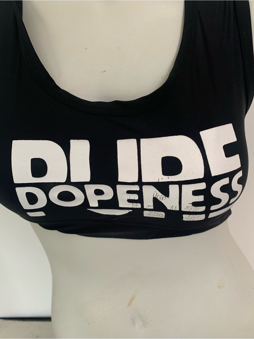 Black Crop Tank Top with White DOPENESS Graphic